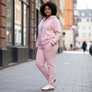 Plus Size Σετ Φόρμας με Ζακέτα & Κουκούλα – One Size